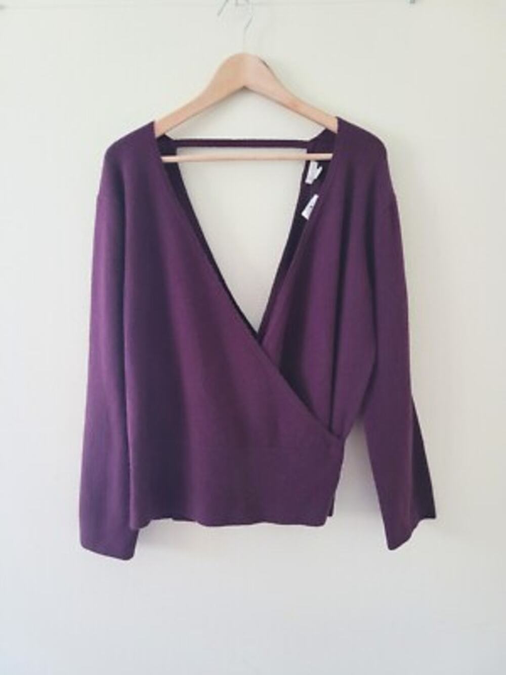 Nordstrom Hinge Woman Purple Potent Faux Wrap V Neck Sweater XS- NWT